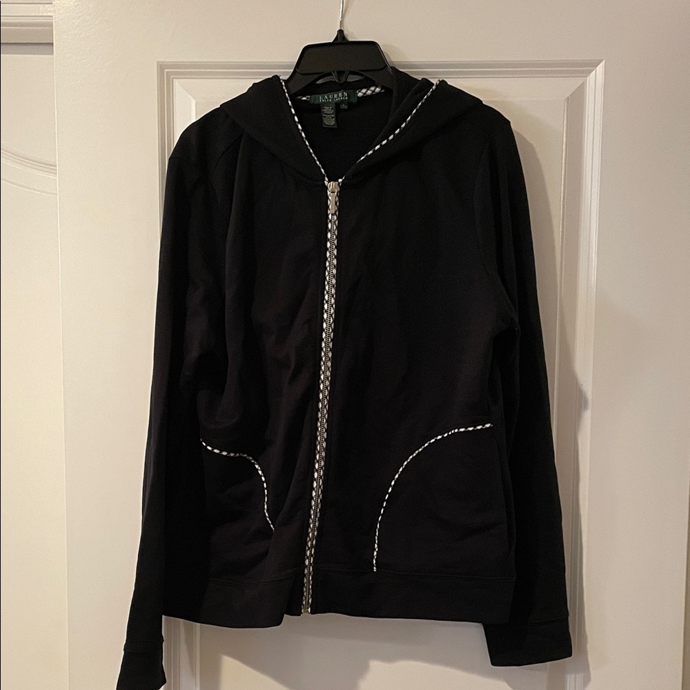 Ralph Lauren Black Bomber Jacket with White Trim